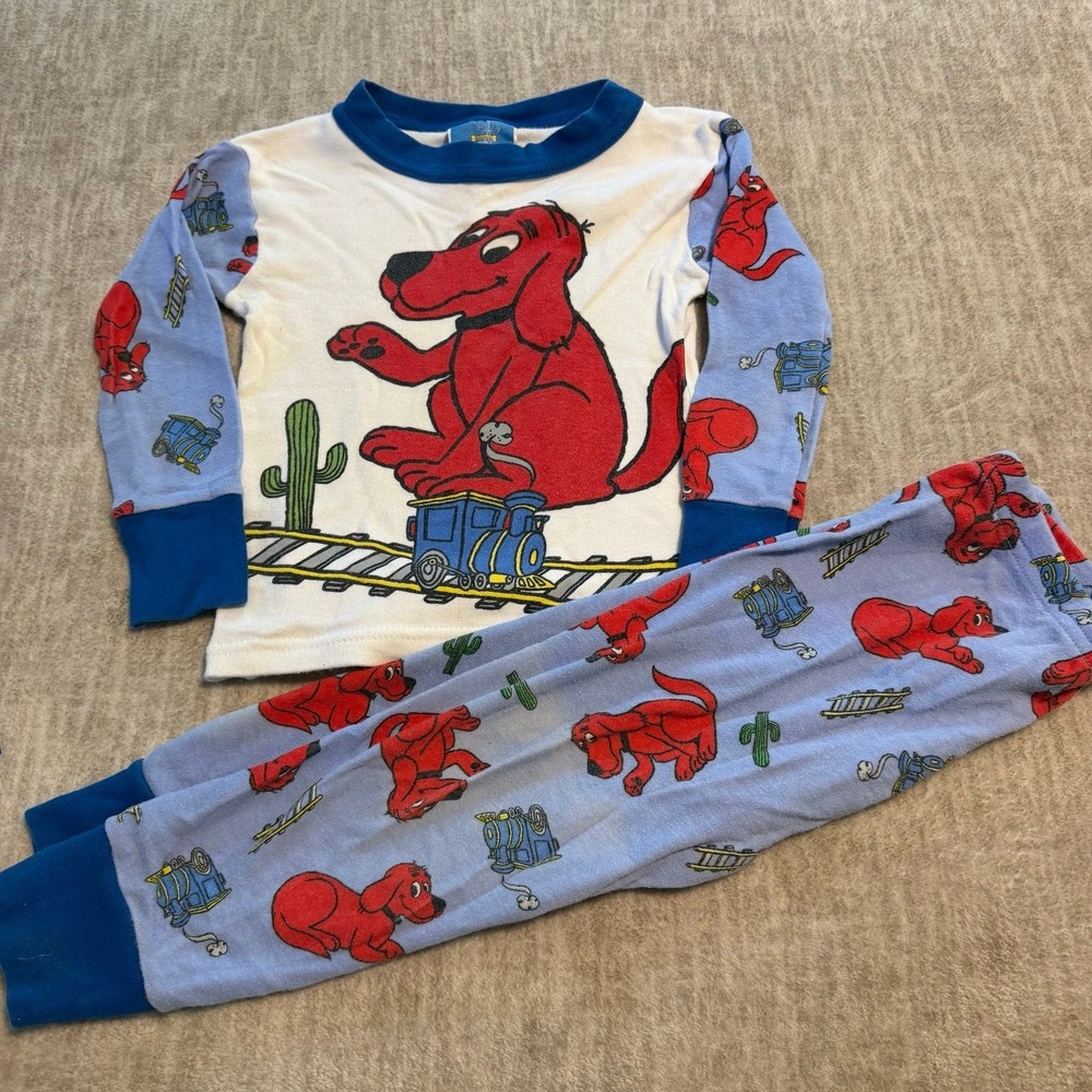 Vintage Clifford The Big Red Dog Western Toddler Pajama Set Blue 2 Piece 4T